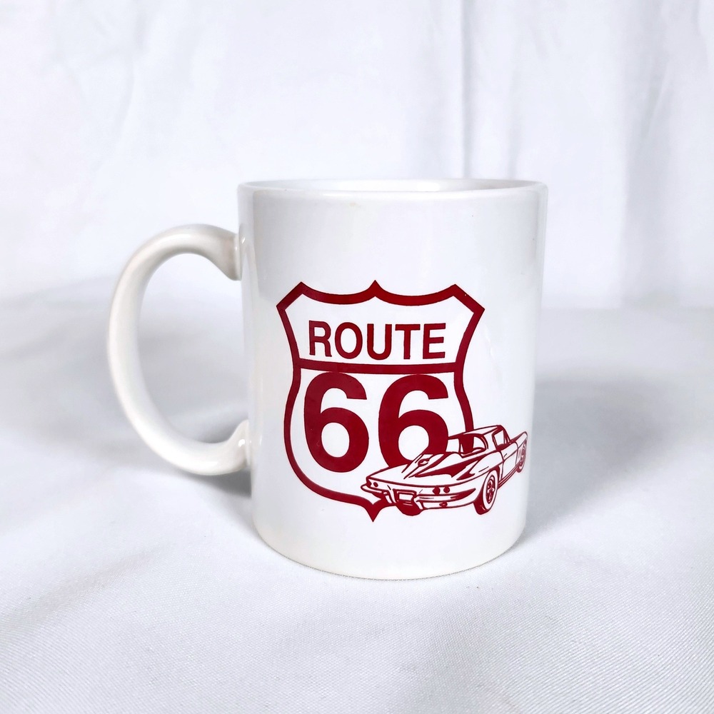 Historic Route 66 Westside‎ Lilo's Cafe Mug White Red Corvette Seligman AZ Retro